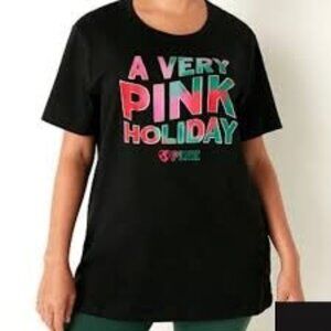 Victoria’s Secret PINK Tee Shirt Black “A Very Pink Holiday” OS